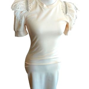 Cream stretch jeweled dress